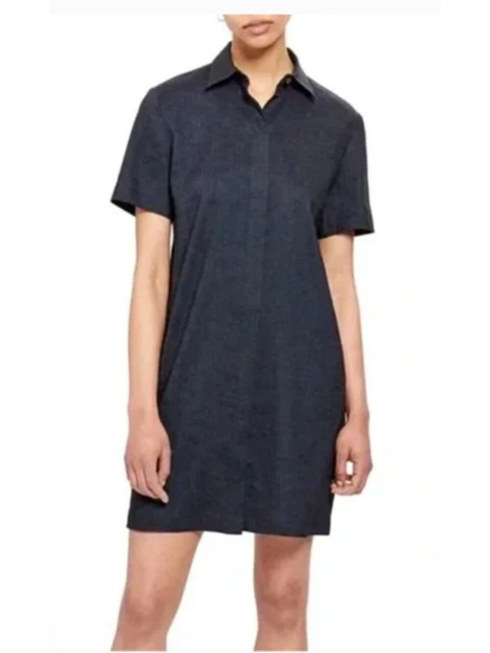 Theory Short Sleeve Linen Blend Shirt Dress Womens S Sharkskin Eco‎